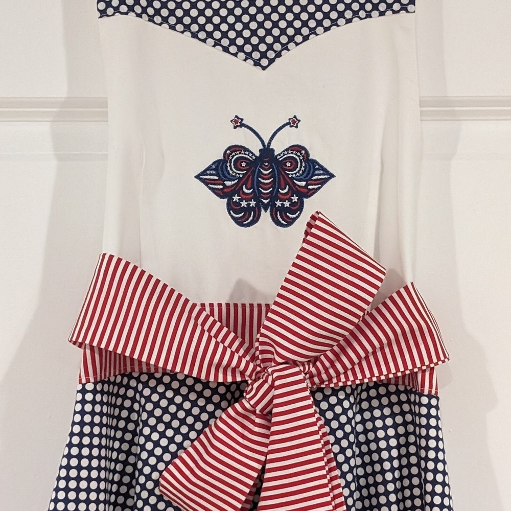 Stitchy Pixie Apron 50s Retro Homemaker Americana Cotton Patriotic 4th of July - Picture 6 of 13